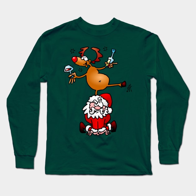 Reindeer is having a drink on Santa Claus Long Sleeve T-Shirt by Cardvibes